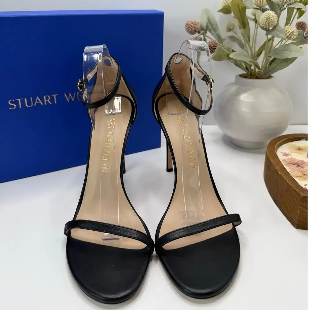 Stuart Weitzman Nudistsong Leather Ankle Strap Sandal Black Women's 11.5B